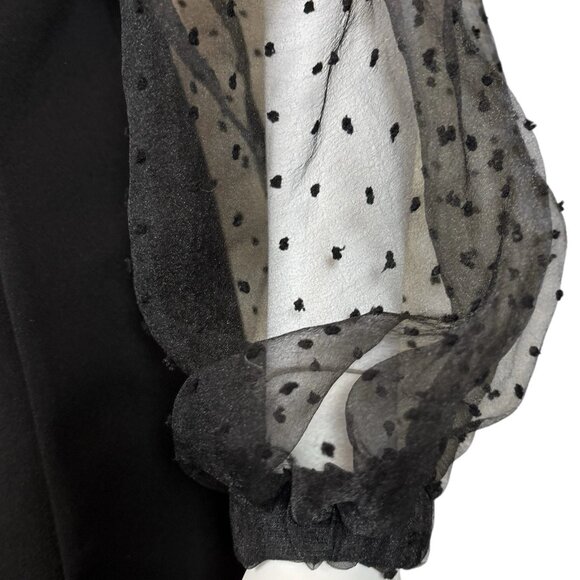 ASOS Design Swiss Dot Puff Sleeve Bodycon Cocktail Dress Black Petite UK 12 US 8 - Picture 6 of 9